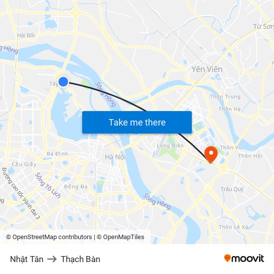 Nhật Tân to Thạch Bàn map