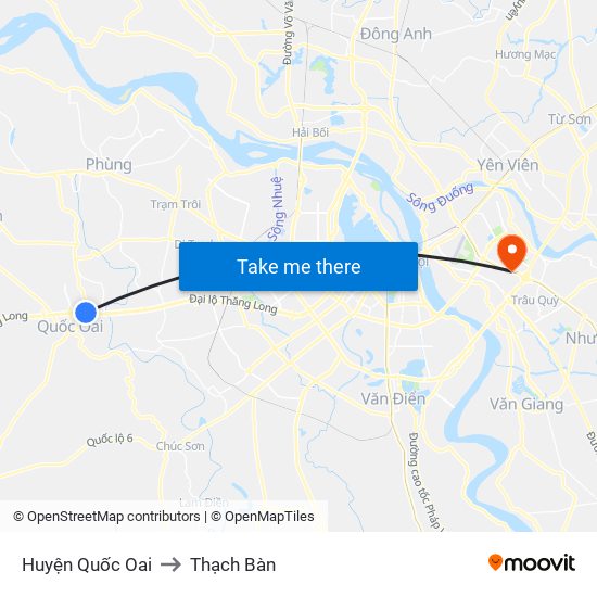 Huyện Quốc Oai to Thạch Bàn map