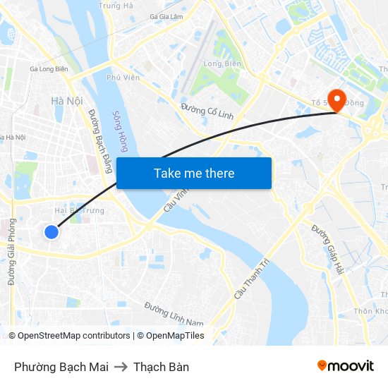 Phường Bạch Mai to Thạch Bàn map