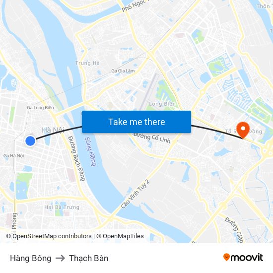 Hàng Bông to Thạch Bàn map