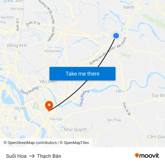 Suối Hoa to Thạch Bàn map
