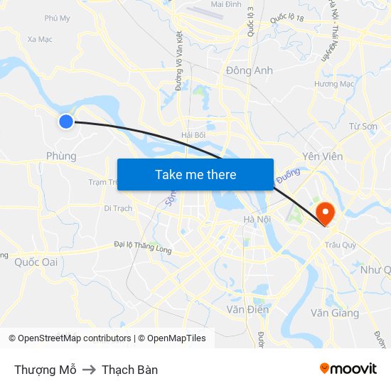 Thượng Mỗ to Thạch Bàn map