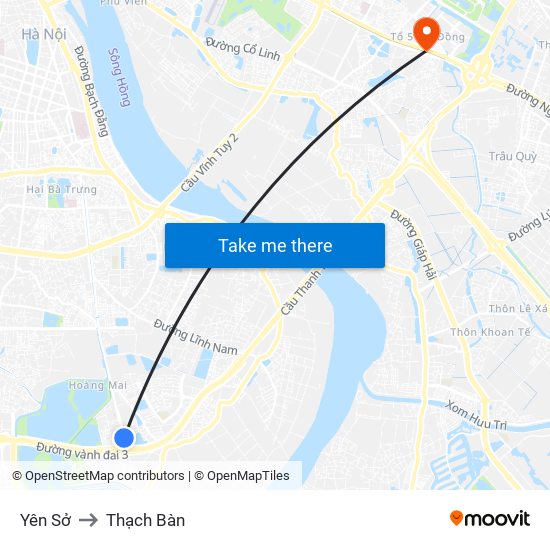 Yên Sở to Thạch Bàn map