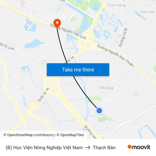(B) Học Viện Nông Nghiệp Việt Nam to Thạch Bàn map