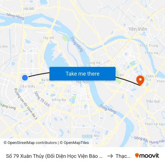Số 79 Xuân Thủy (Đối Diện Học Viện Báo Chí Và Tuyên Truyền) to Thạch Bàn map