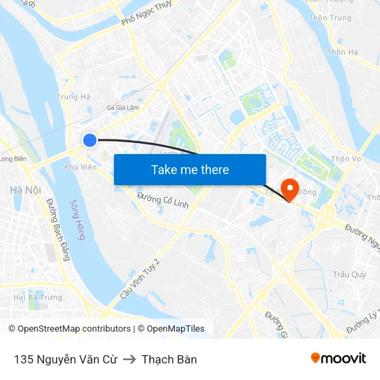 135 Nguyễn Văn Cừ to Thạch Bàn map