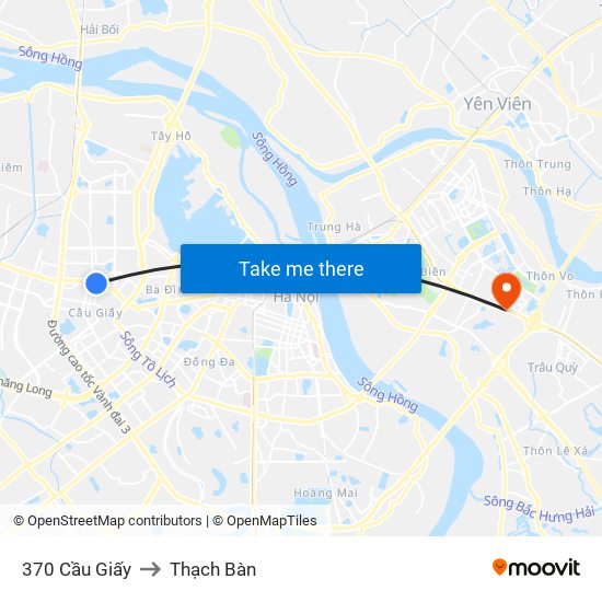 370 Cầu Giấy to Thạch Bàn map