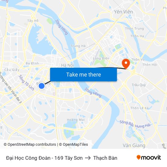 Đại Học Công Đoàn - 169 Tây Sơn to Thạch Bàn map