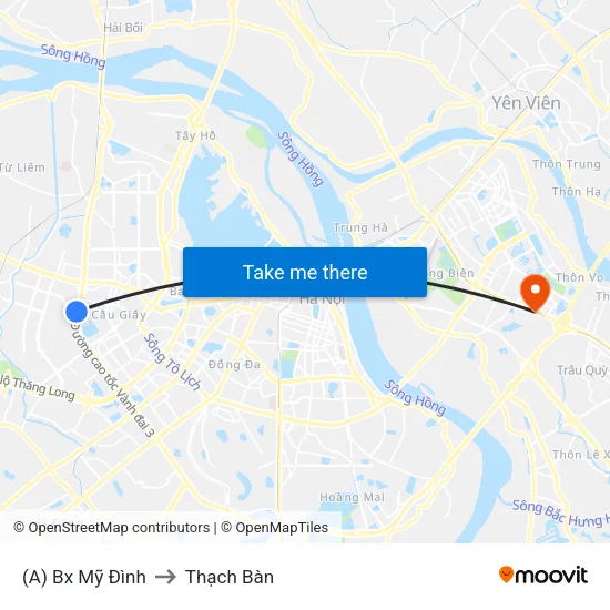 (A) Bx Mỹ Đình to Thạch Bàn map