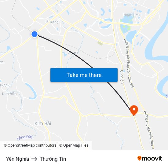 Yên Nghĩa to Thường Tín map