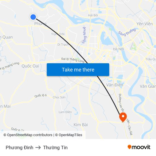 Phương Đình to Thường Tín map