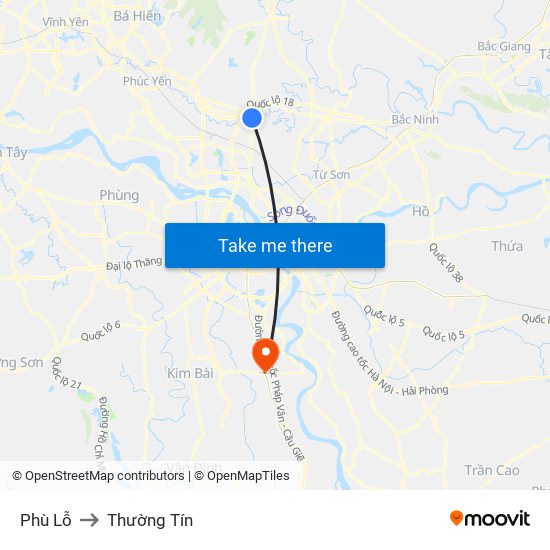 Phù Lỗ to Thường Tín map