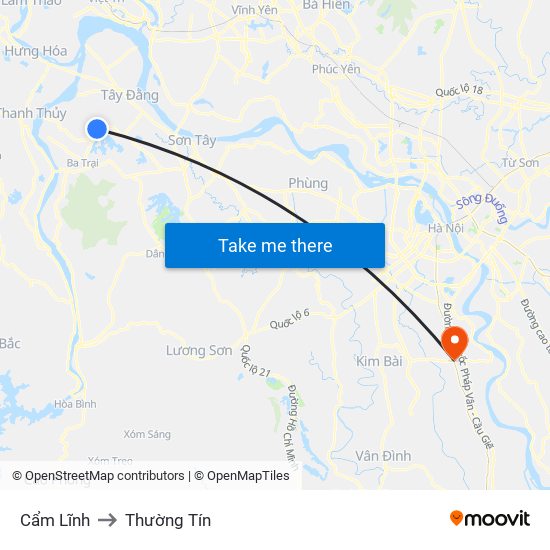 Cẩm Lĩnh to Thường Tín map