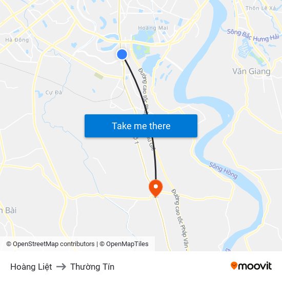 Hoàng Liệt to Thường Tín map