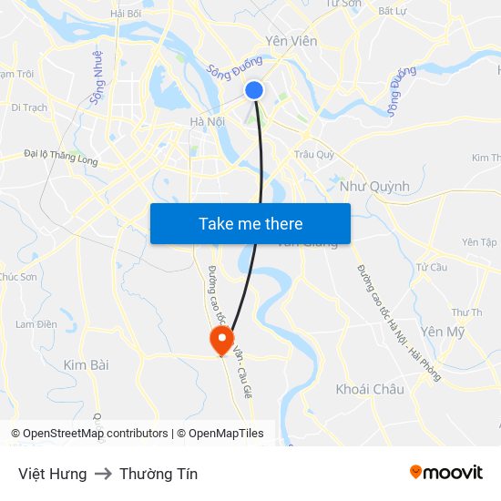 Việt Hưng to Thường Tín map