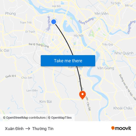 Xuân Đỉnh to Thường Tín map