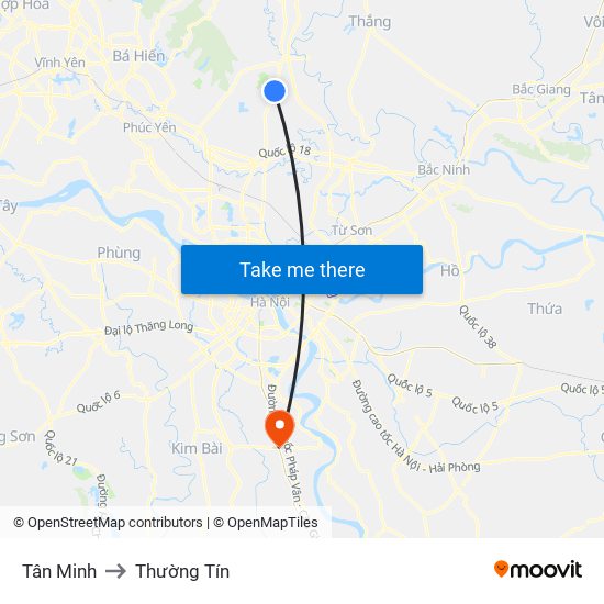 Tân Minh to Thường Tín map