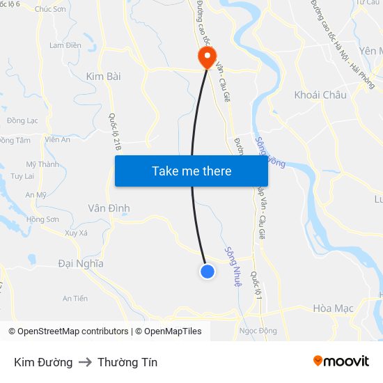 Kim Đường to Thường Tín map