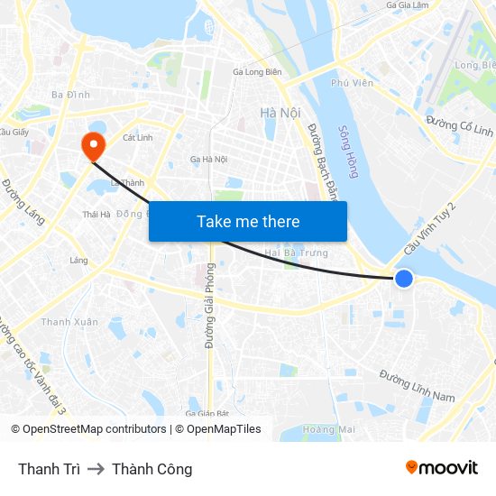 Thanh Trì to Thành Công map