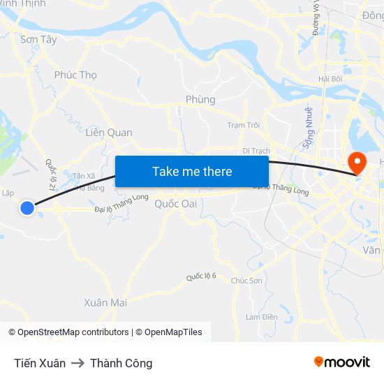 Tiến Xuân to Thành Công map