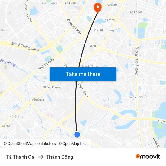 Tả Thanh Oai to Thành Công map