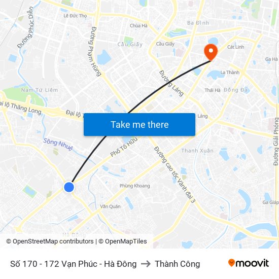 Số 170 - 172 Vạn Phúc - Hà Đông to Thành Công map