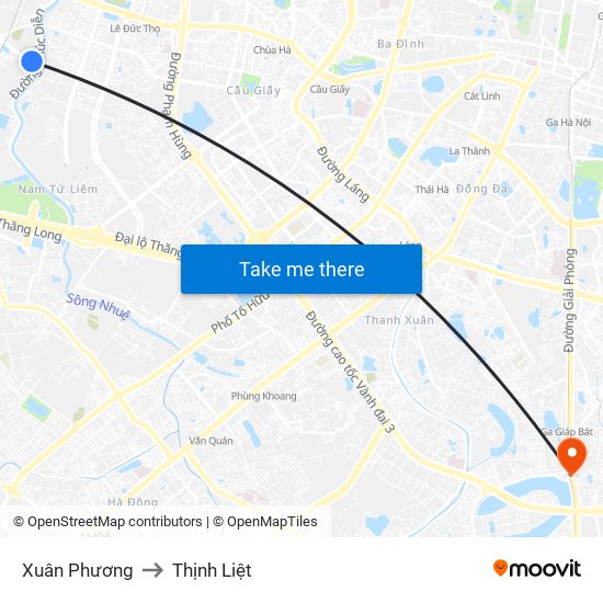Xuân Phương to Thịnh Liệt map
