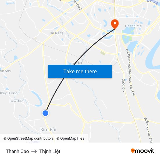 Thanh Cao to Thịnh Liệt map