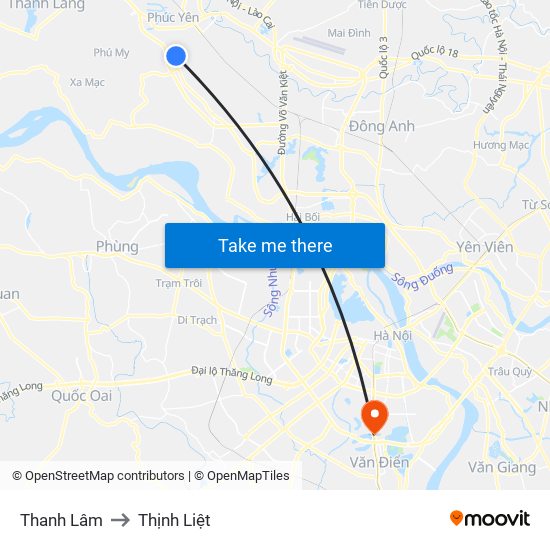 Thanh Lâm to Thịnh Liệt map