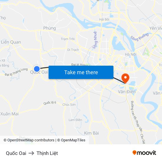 Quốc Oai to Thịnh Liệt map