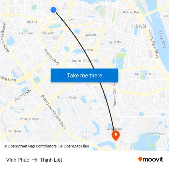 Vĩnh Phúc to Thịnh Liệt map