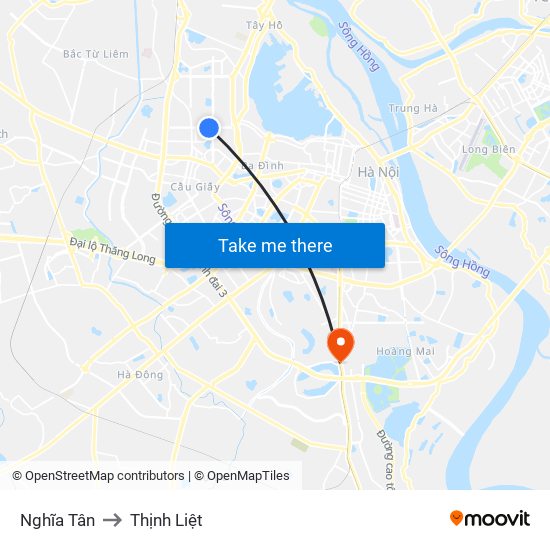 Nghĩa Tân to Thịnh Liệt map