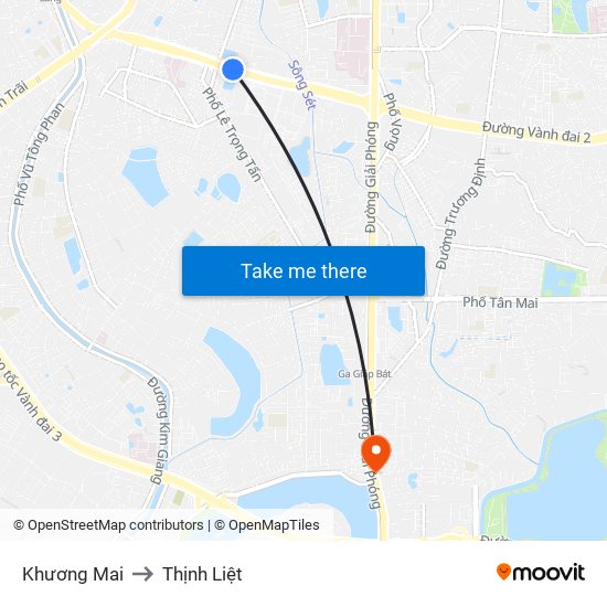 Khương Mai to Thịnh Liệt map