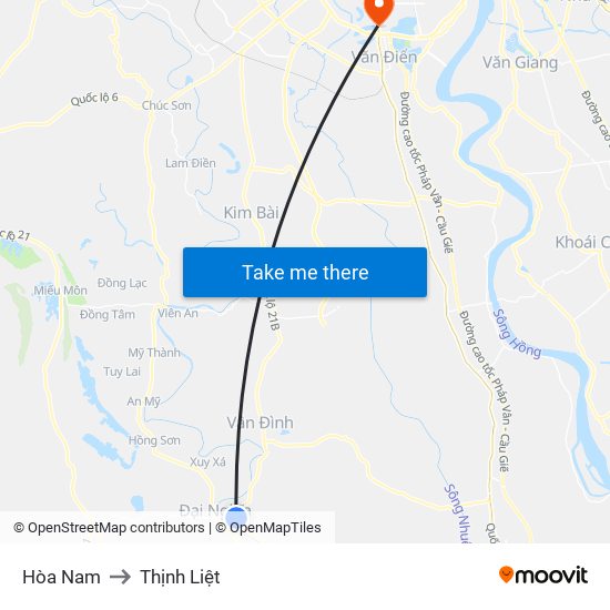 Hòa Nam to Thịnh Liệt map