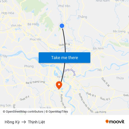 Hồng Kỳ to Thịnh Liệt map