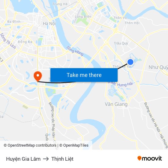 Huyện Gia Lâm to Thịnh Liệt map