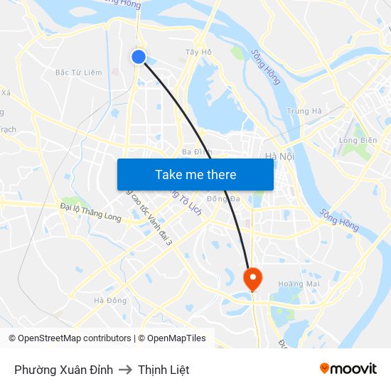 Phường Xuân Đỉnh to Thịnh Liệt map