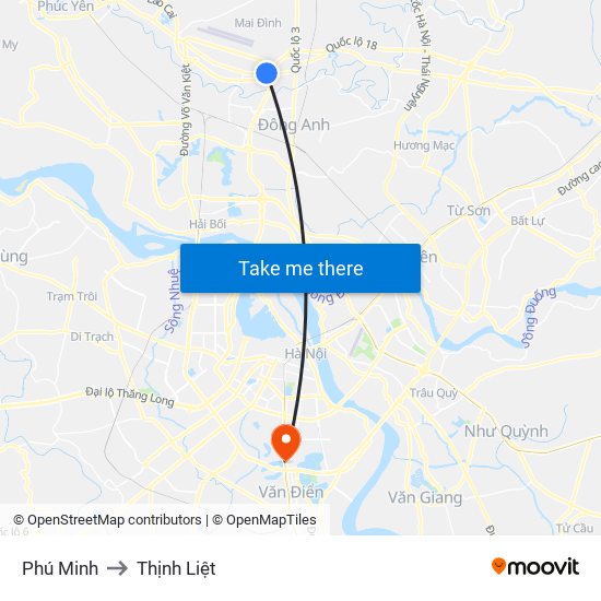 Phú Minh to Thịnh Liệt map