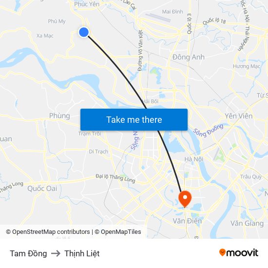 Tam Đồng to Thịnh Liệt map
