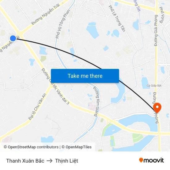Thanh Xuân Bắc to Thịnh Liệt map