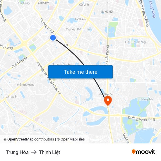 Trung Hòa to Thịnh Liệt map