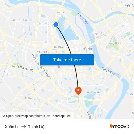 Xuân La to Thịnh Liệt map