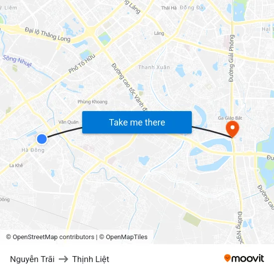 Nguyễn Trãi to Thịnh Liệt map