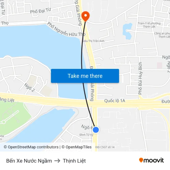 Bến Xe Nước Ngầm to Thịnh Liệt map