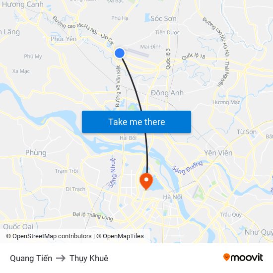 Quang Tiến to Thụy Khuê map