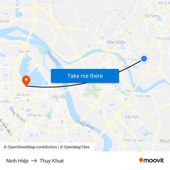 Ninh Hiệp to Thụy Khuê map