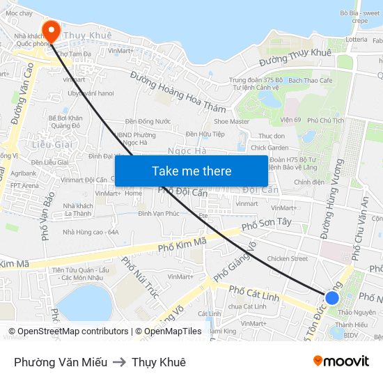 Phường Văn Miếu to Thụy Khuê map