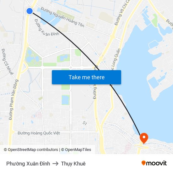 Phường Xuân Đỉnh to Thụy Khuê map