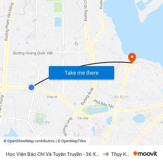 Học Viện Báo Chí Và Tuyên Truyền - 36 Xuân Thủy to Thụy Khuê map