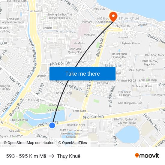 593 - 595 Kim Mã to Thụy Khuê map